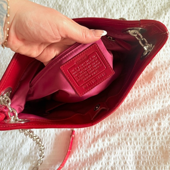 Coach Red Quilted Patent Shoulder Bag - Picture 6 of 10